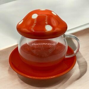 WHIMSICAL MUSHROOM-SHAPED TEA CUP SET WITH LID & SAUCER
